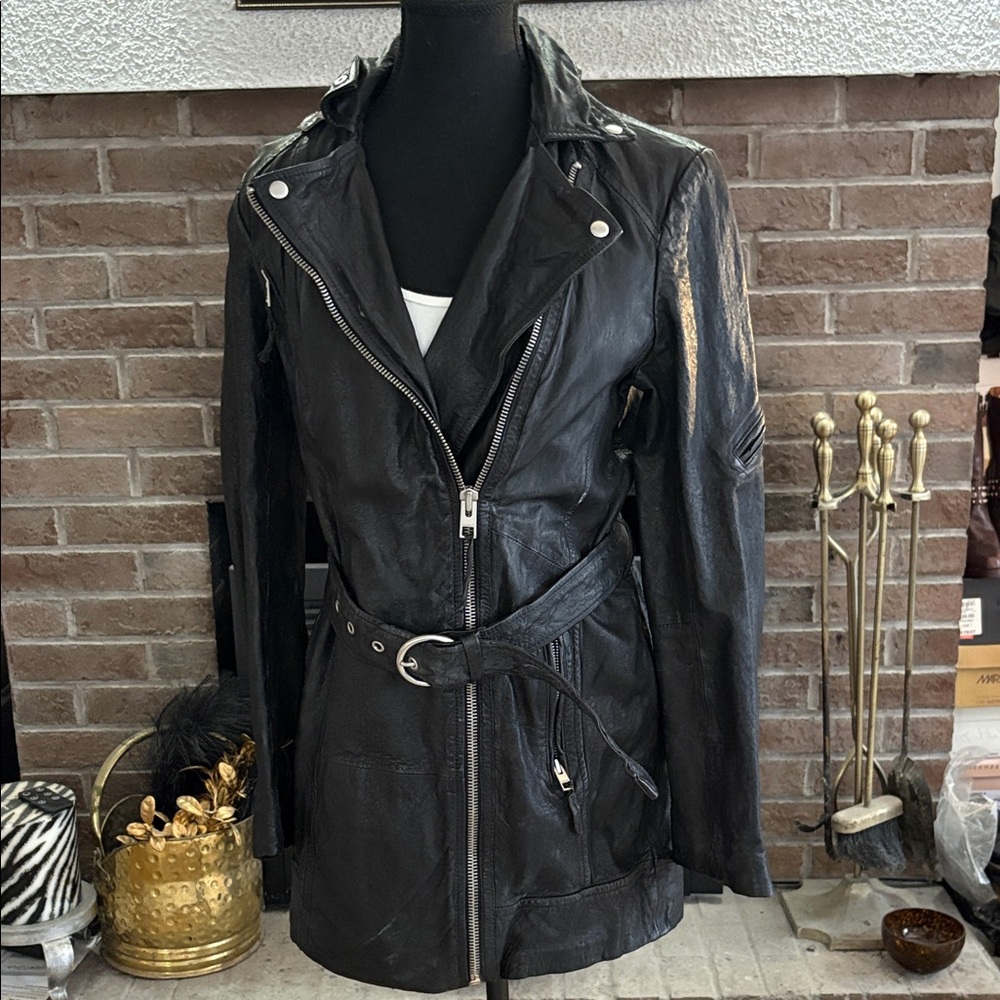 All Saints "Blake Biker"  Belted Leather Jacket